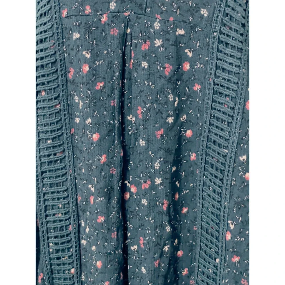 Knox Rose Women Teal Floral Crochet‎  Bell Sleeve Boho Cottagecore Dress Size M